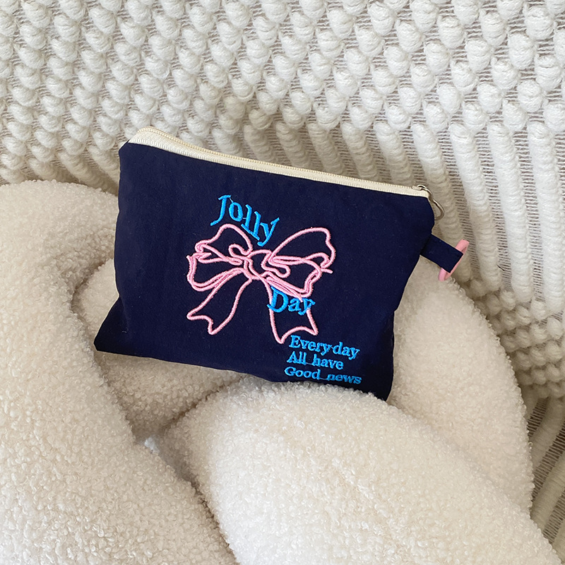 활 자수 동전 지갑 네이비