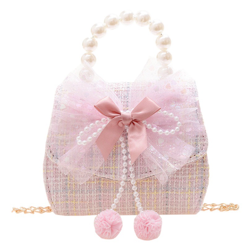 Bolsa de moda para niños 2021 otoño e invierno nuevo algodón y lino de lana estilo Chanel arco perla bolsa de mensajero portátil para niñas