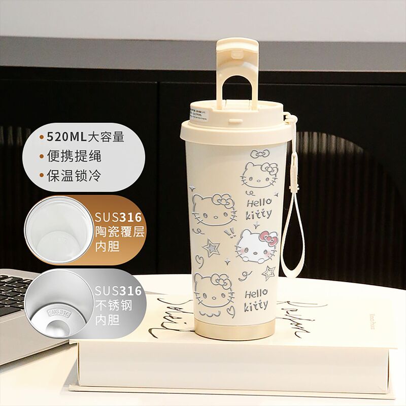 新款童趣咖啡杯316不锈钢保温杯卡通带吸管杯子双饮高颜值喝水杯|undefined