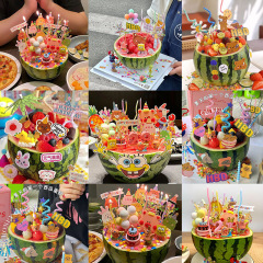 誕生日ケーキ夏スイカデコレーションドレスアップ diy おにぎりアクセサリー動物ハッピーバースデーカードケーキデコレーション