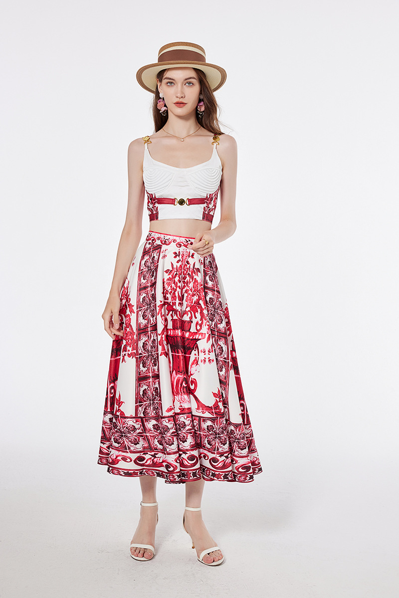 Daily Beach Women's Vintage Style Printing Polyester Skirt Sets Skirt Sets display picture 3