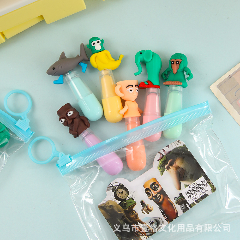 Nuevos productos transfronterizos AI montañas y mares a través de la gota de agua pen de resaltador adorable niña mano de tela de 6 colores graffiti pen de palo de madera