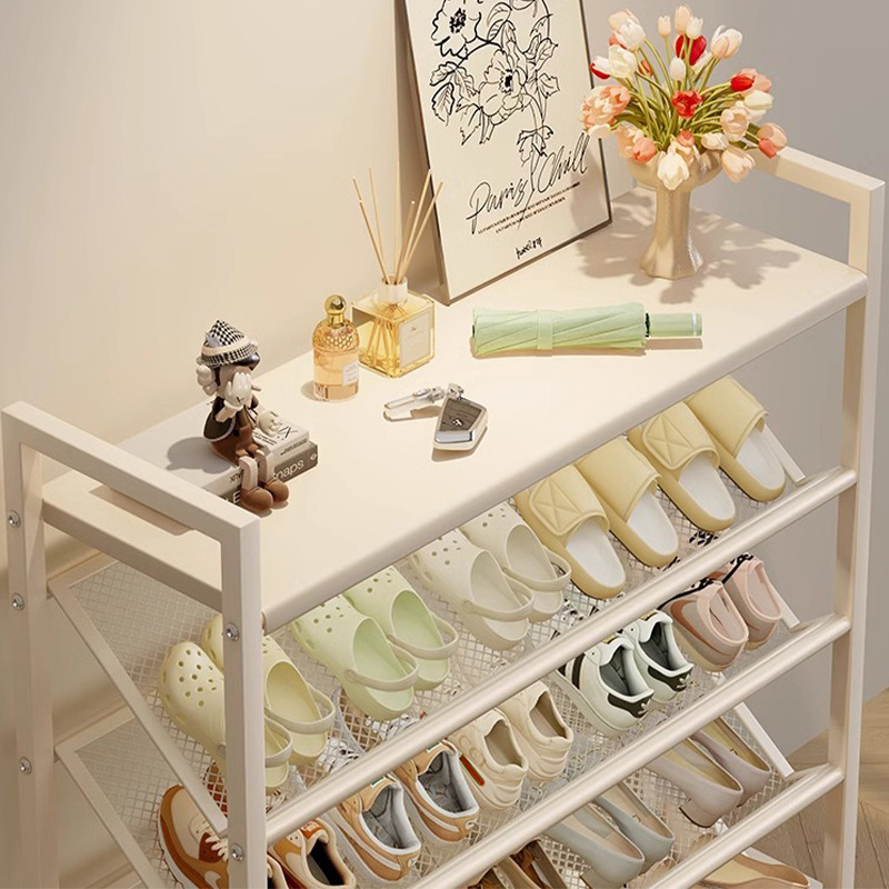 Entry Door Shoe Rack Small Narrow Explosive Wrought Iron Children's Shoe Cabinet Cream Wind Simple Storage Shoe Rack Household Multi-Layer