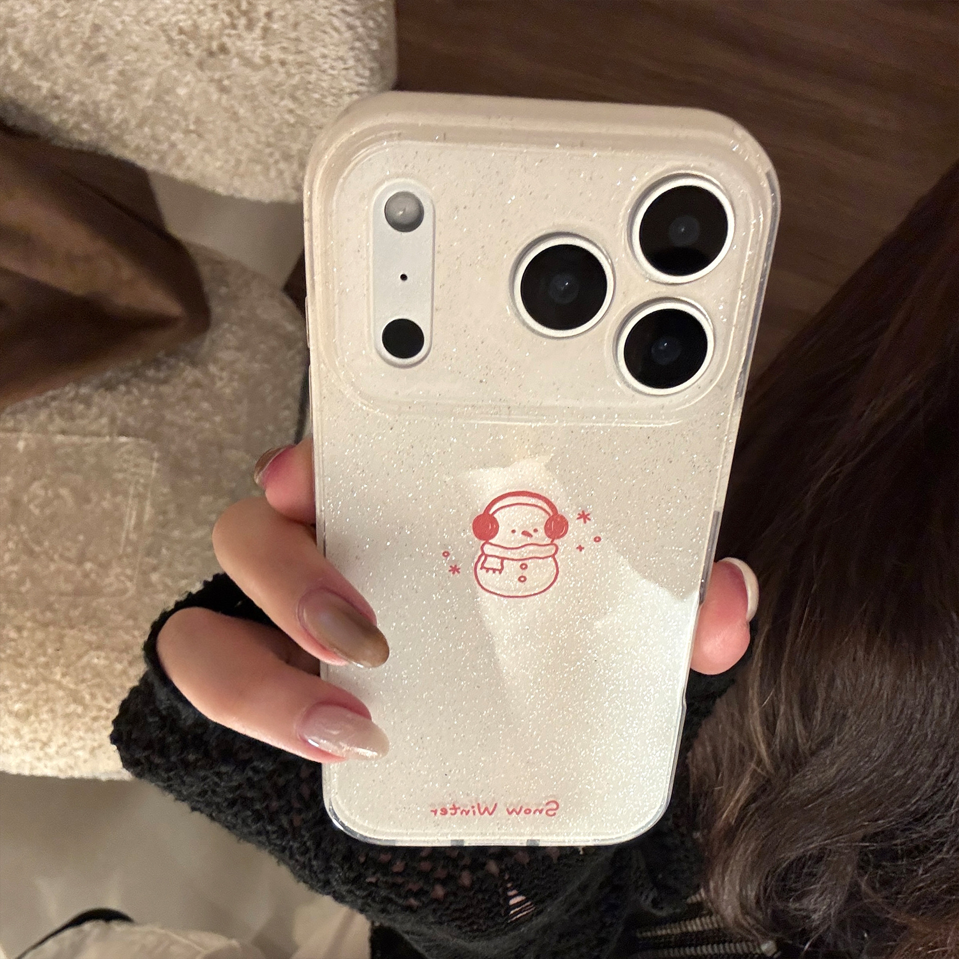 Protective Phone Case For Iphone With Glitter Winter Snowman Design_voghion.com