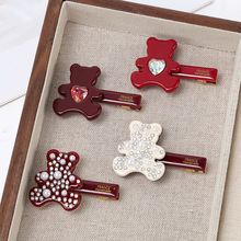 镶钻小熊发夹 轻奢发饰简约甜美花朵侧边刘海边夹发夹鸭嘴夹批发