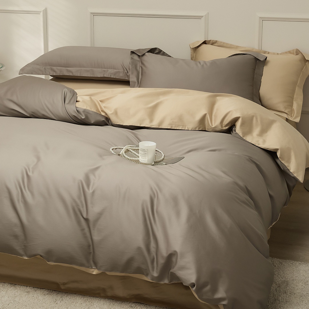 Spring and Autumn 100 Xinjiang Long-staple Cotton Four-piece Set Cotton Cotton Quilt Cover Bed Sheet Simple Solid Color 4-piece Set Hotel Style