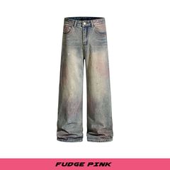 Fudge Pink 2025秋季New甜美少女个性喷绘宽松牛仔长裤