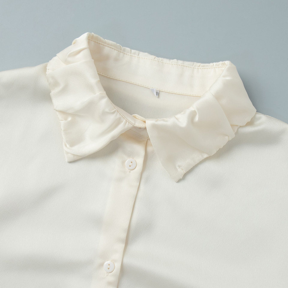 Bộ đồ ngủ dài tay dài quần viền bèo nhún phong cách Âu Mỹ, áo cardigan cài nút — Màu be chi tiết 7
