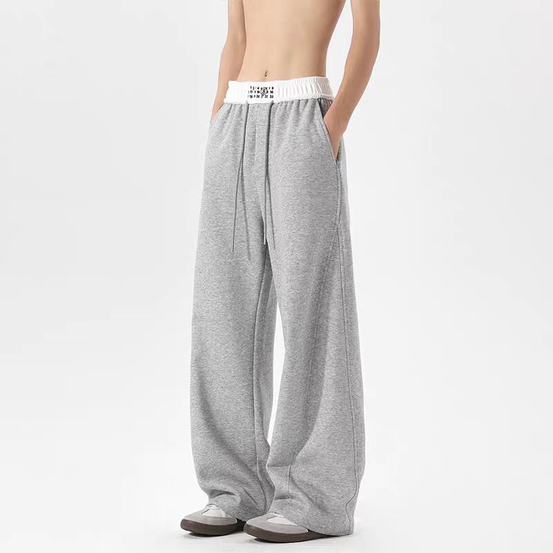 Autumn Trendy Brand Design Color-Blocking Scimitar Sweatpants for Men, Stylish and Good-Looking Casual Wide-Leg Pants, Versatile Straight-Leg Trousers