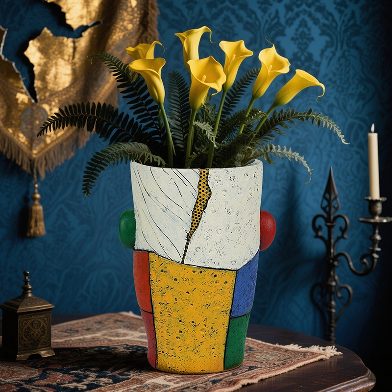 Overseas New Product Colorful Abstract Surprised Expression Human Face Resin Flower Pot Creative Expression Home Garden Planting Ornaments