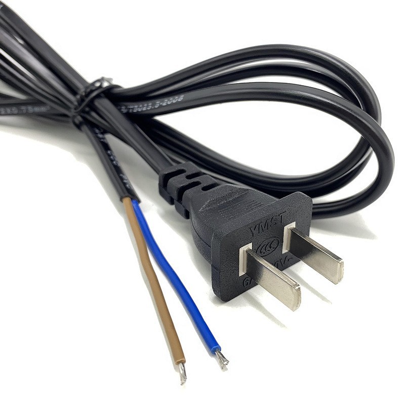 2*075平方插头线 裸线尾电线二插二芯AC单头线 1.5米 国标电源线