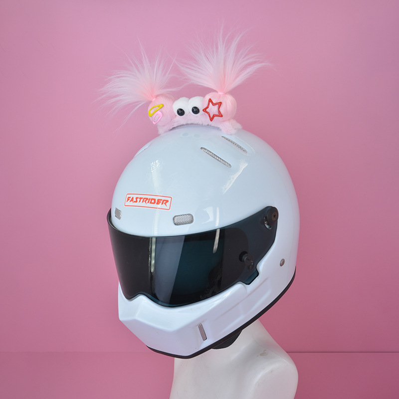 NYQD Helmet Decoration Three Lucky Babies Ornament Electric Car Helmet Accessories (Auto Parts and Accessories) - one-size-lucky-baby-double-ponytail-rose-red-helmet-not-included
