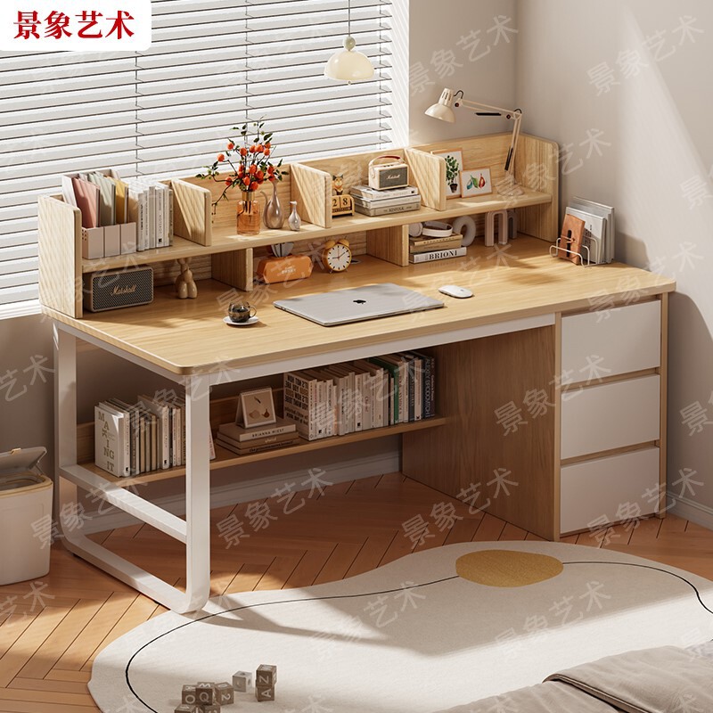 Desk Student Bedroom Bookshelf Integrated Study Desk Home Small Apartment with Drawer Desktop Office Computer Desk