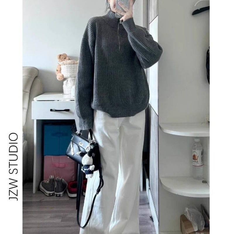 美式白色加绒阔腿牛仔裤女秋冬新款高腰显瘦垂感拖地休闲直筒长裤