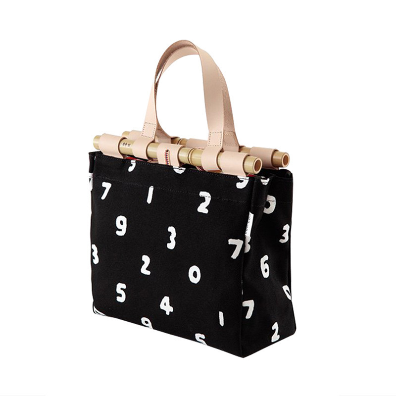 In-Stock Japanese-Style New Sousou Bamboo Joint Canvas Bag with Bamboo Handle, Digital Tote Bag, Casual Versatile Handbag for Women