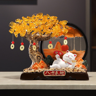 Creative Quicksand Painting Front Desk Fortune Tree Money Tree Fortune Cat Ornaments Entrance Wine Cabinet Decoration Gifts