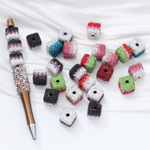 春夏新款配饰渐变满钻方块软陶钻球直孔珠子diy饰品配件厂家批发