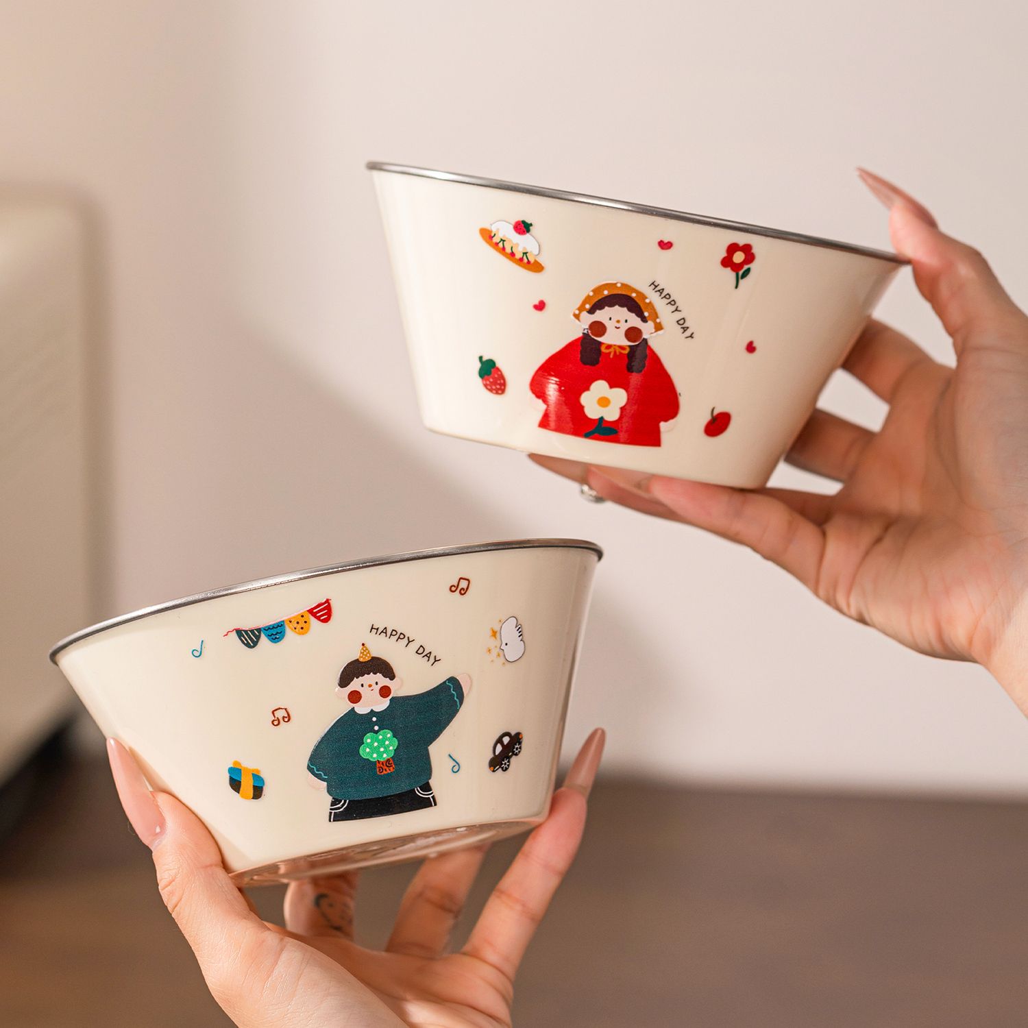 Food Grade 304 Stainless Steel Bowl for Kidsren and Babies to Eat Special Rice Bowl and Food Supplement Tableware for Kindergarten Anti-Fall