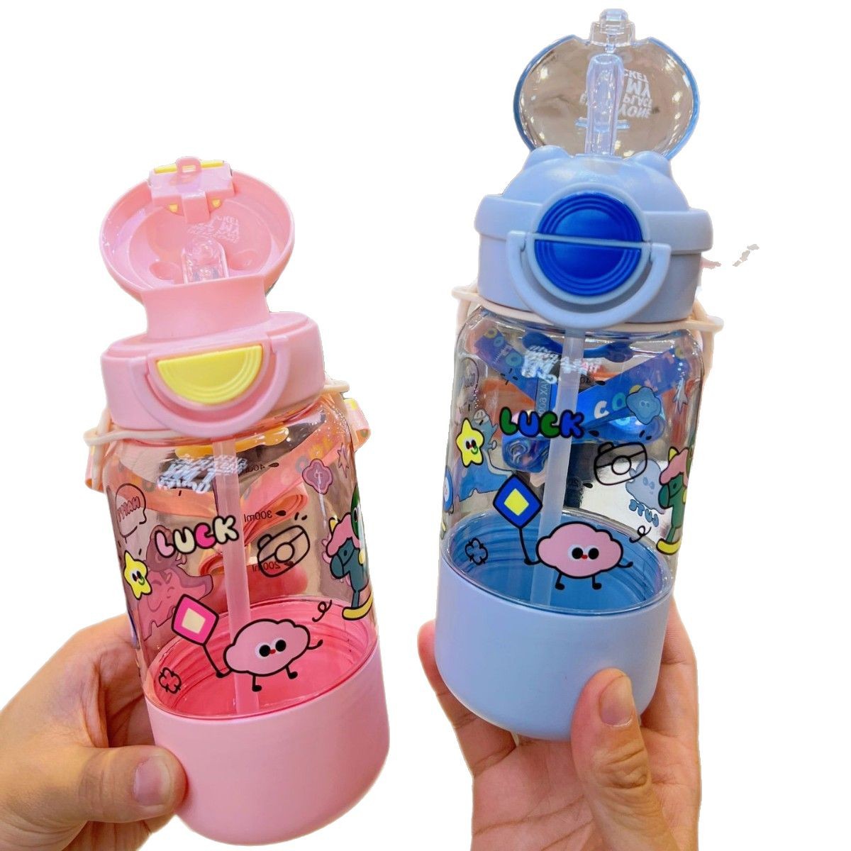 Yitongpc tazas de plástico de dibujos animados para niños tazas de paja de rebote portátil estudiantes lindos tazas de agua nuevas botellas de agua