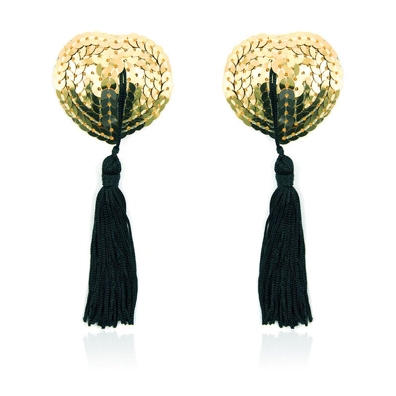 Nipple Stickers (Jing Guang) Heart Sequin Tassels, Adhesive Pasties, 2‑Piece Set