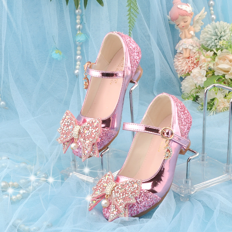 Zapatos de Tacón con Lentejuelas para Niña, Suela TPR y PU, para Danza y Presentaciones