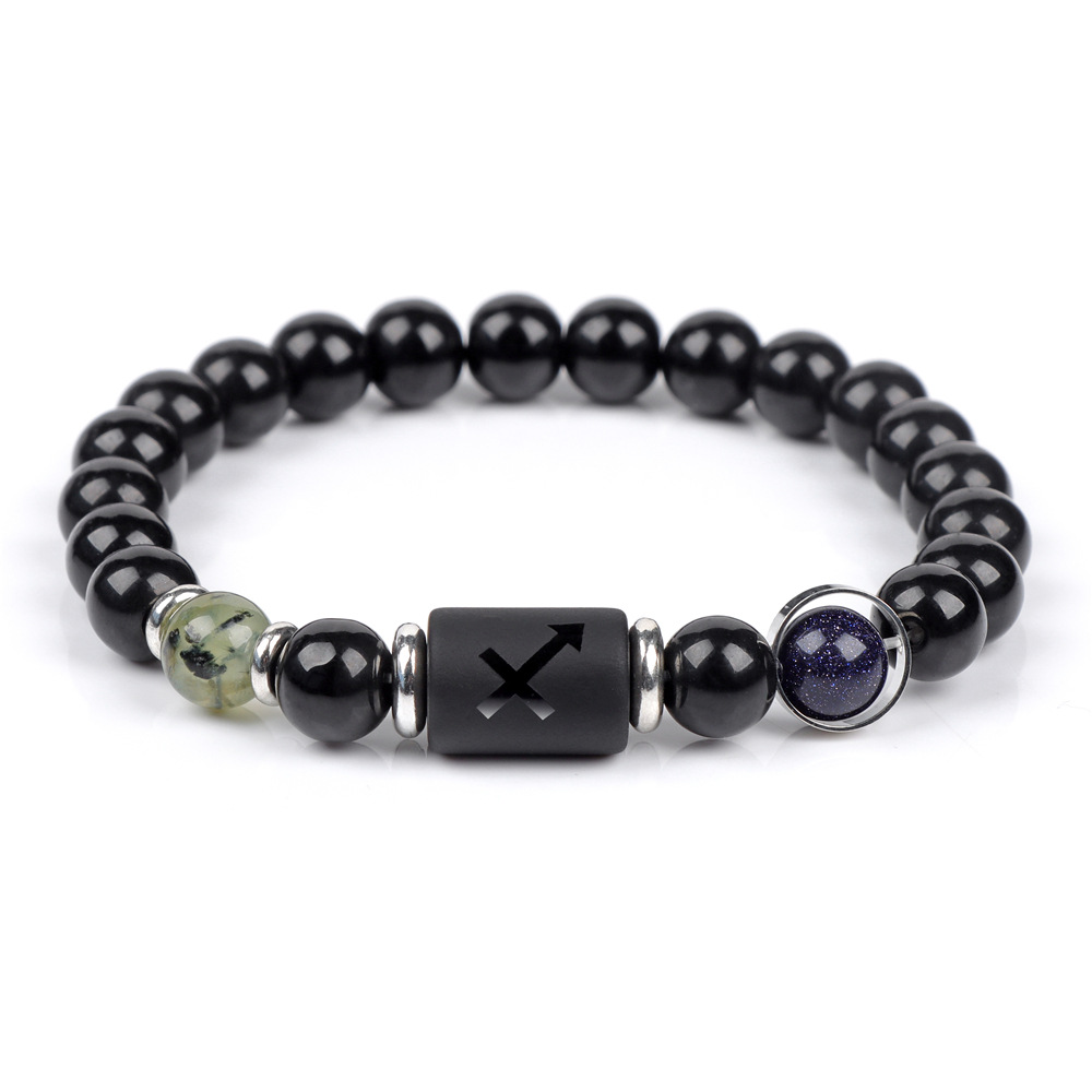 Twelve Constellations for Men's Couples Glass Bead Elastic Rope Bracelet_voghion.com