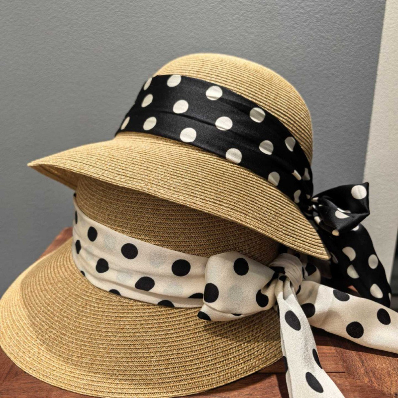 Hepburn Style Polka Dot Straw Sun Hat For Women With Bow_voghion.com