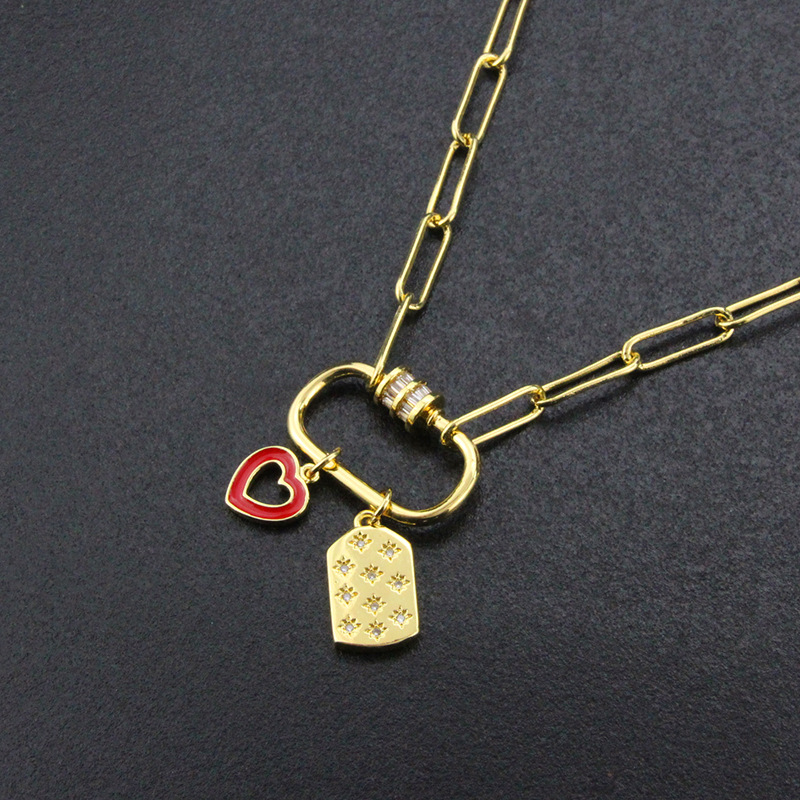 New Product Tag Heart Combination Pendant Copper Gold-plated Necklace display picture 2