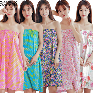Beauty Salon Pure Cotton Bath Skirt Tube-length Printed Bathrobe Chest Wrapping Sauna Sweatwear Women's Summer Thin Bathrobe Jue Qin