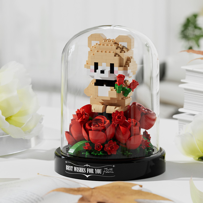 Caja de flores compatible con palabras clave de alta rosa bloques de construcción buquete de flores inmortales juguetes de ensamblaje ornamentos hechos a mano regalos de Año Nuevo