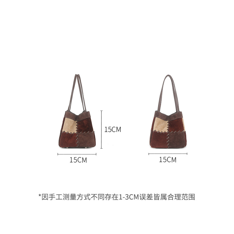Niche New Retro Matte Cowhide Basket Handbag Contrast Color Dice Bag Fashion Shoulder Bag For Women - Thumbnail 4