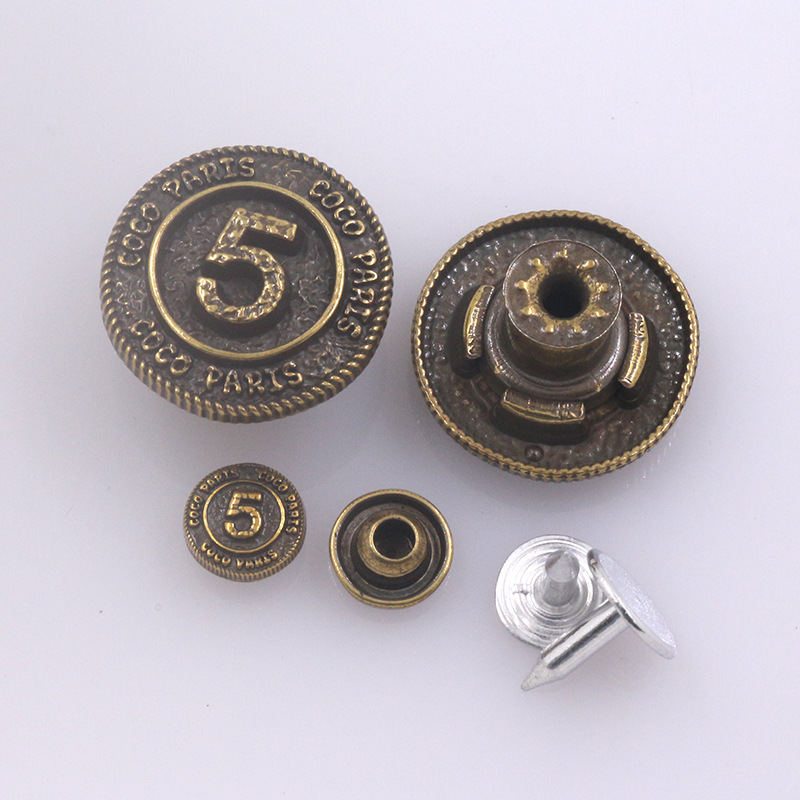 新款5字金属工字扣撞钉配套服装钮扣 牛仔扣子铆钉五金厂家现货