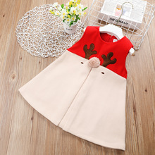 跨境外贸女童毛呢背心裙2021秋冬圣诞小鹿连衣裙可爱无袖马甲外套