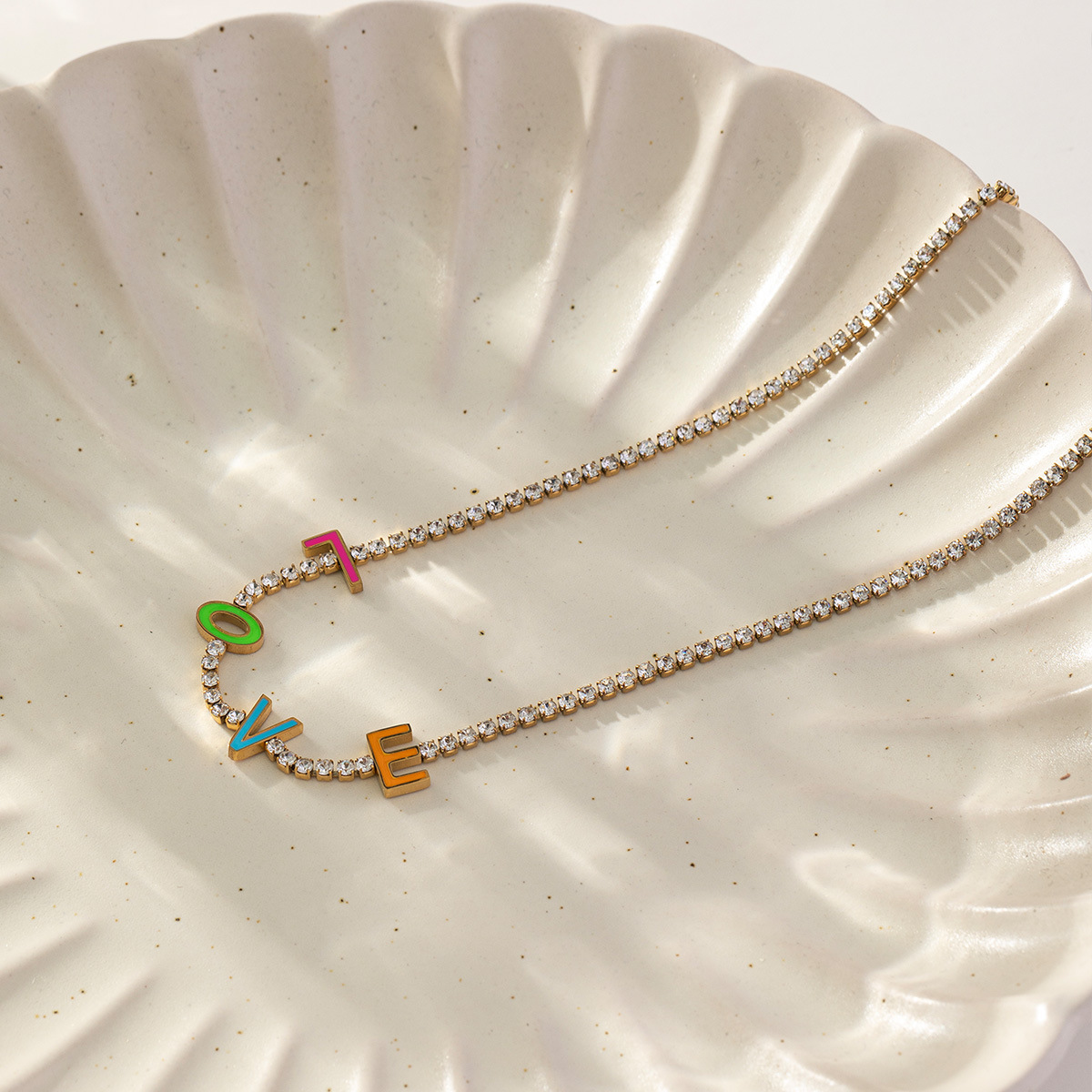 Sweet Letter Heart Shape Stainless Steel Alloy Plating Inlay Artificial Diamond Pendant Necklace Necklace_colorza_3