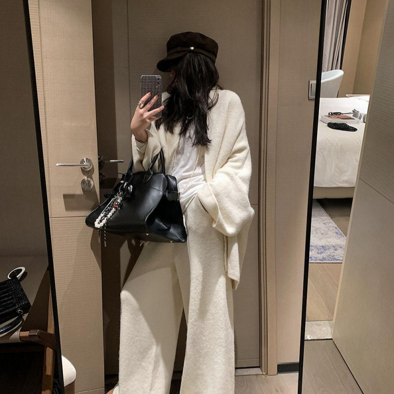 蝙蝠袖针织开衫套装女秋冬新款宽松慵懒风松弛感休闲阔腿裤两件套|undefined