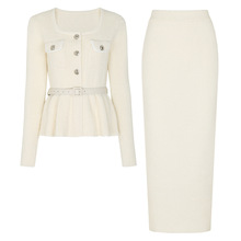 25203高品质现货秋冬新款时尚网红针织女式上衣外套 +半身裙套装