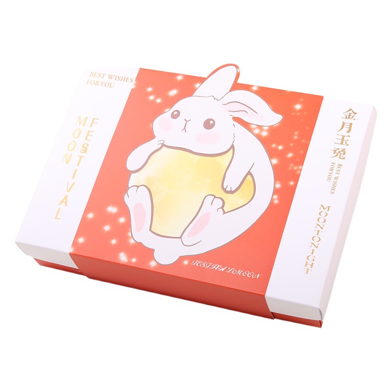 Nueva caja de pastel de luna dorada de jade conejo caja de pastel de luna de hielo de mediados de otoño caja de embalaje de pastel de yema de huevo caja de regalo cubierta de cielo y tierra 6 piezas 8 cuadros