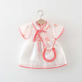 女童连衣裙中国风女宝宝中式荷叶汉服公主裙婴幼儿织里跨镜批发