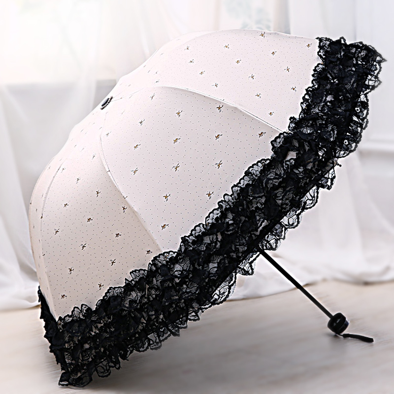 Lace Sun Umbrella with Super Strong Sun Protection and Uv Protection, Women's Sunshade Umbrella, Korean Style Student Model, Black Rubber Dual-Use Sun Umbrella