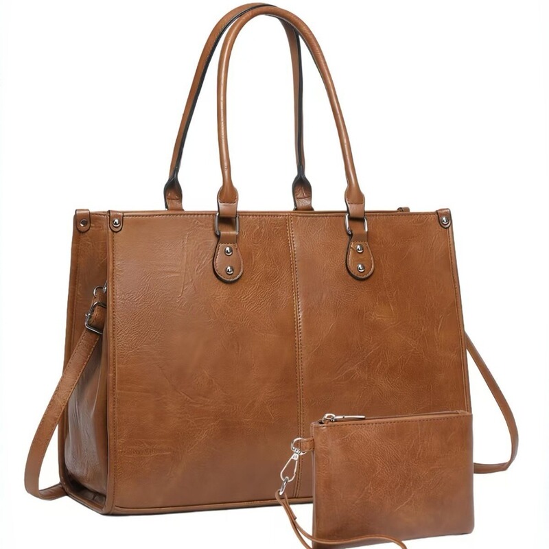 Factory Ready Stock Cross-Border Leather Lunch Bag Laptop Tote with Insulated Lunch Compartment Crossbody Bag