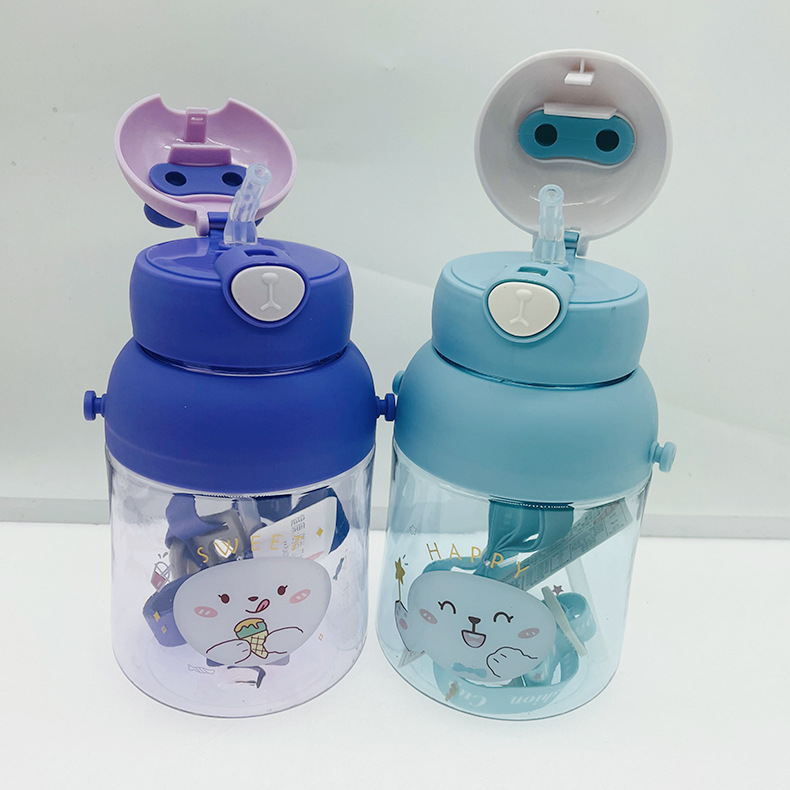 Baijia 5032 taza de plástico transparente niños estudiante taza de agua feliz taza de agua transparente con correa al aire libre hervidor de agua portátil