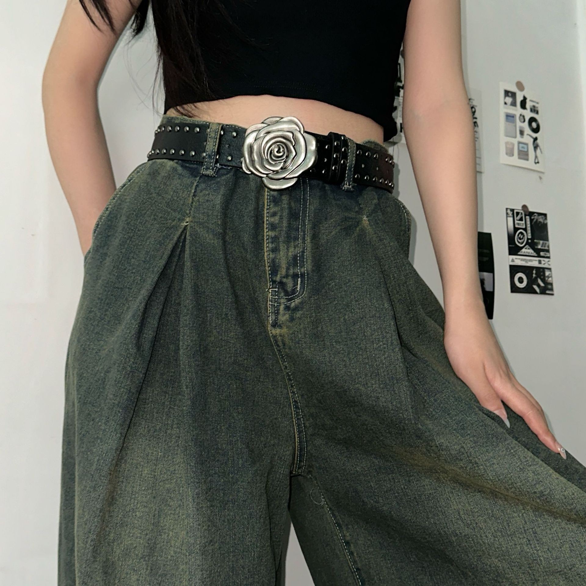 Cinturón de mujer con hebilla de metal estilo vintage punk_voghion.com