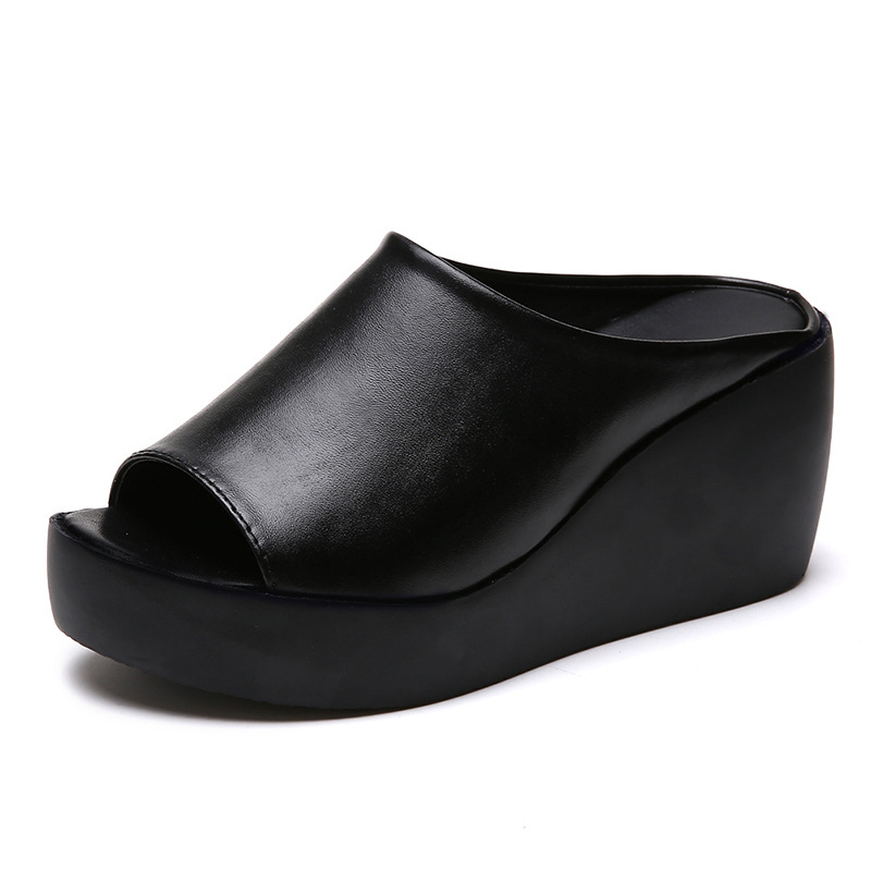 Platform For Women Summer Outdoor Leather Black And White Colorful High Heel Peep Toe Non-Slip Wedge Sandals_vogvips.com