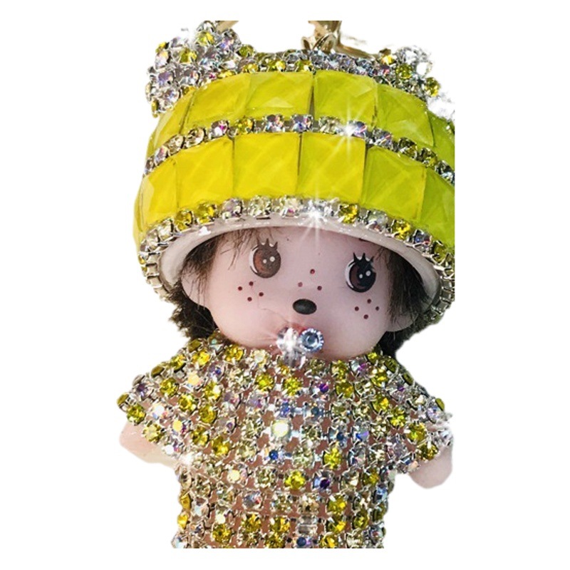 Corea del Sur creativo lindo monchic diamante coche llavero mujer dibujos animados par coche bolsa colgante al por mayor