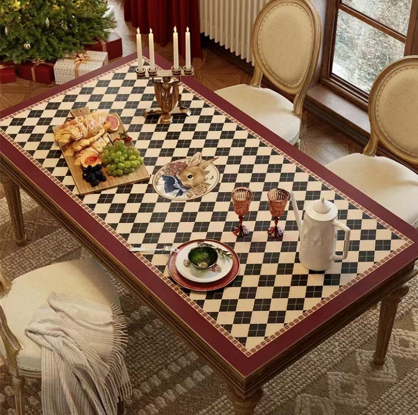 빈티지 바둑판 가죽 식탁 매트 방수 오일 방지 세척 방지 커피 테이블 매트 차 식탁보 데스크탑 매트