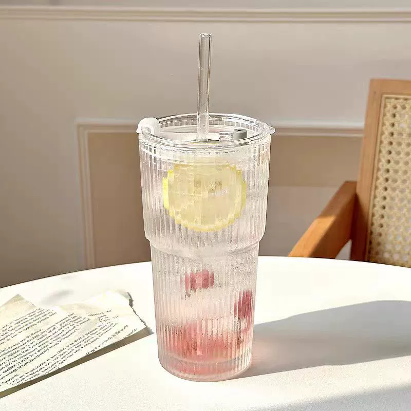 Капacious high quality coffee glass, straw with glass