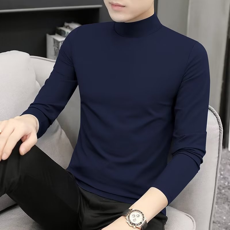 秋冬半高领长袖T恤男士纯色秋装上衣春秋打底衫内搭中领秋衣|undefined