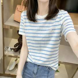 2117#180克懒人棉50棉50涤纶 2026夏季新款韩版短袖T恤女设计感
