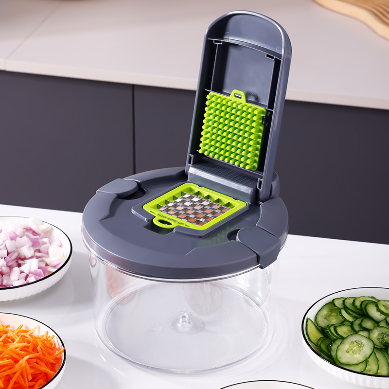 Vegetable Dehydrator and Chopper 2-in-1 Colander Vegetable Cutter Multifunctional Shredder Slicer Manual Vegetable and Fruit Salad Maker for Home Kitchen