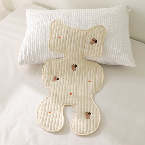 Korean INS New Baby Stroller Cushion with Embroidery, Breathable, Four-Season Universal, Pure Cotton, Soft Stroller Seat